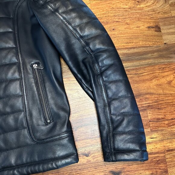 Quilted 100% Lambskin Black Leather Moto Jacket by: PINOPORTE, Men Size Medium - Picture 6 of 6